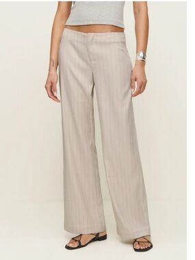 NWT Reformation Vida Low-Rise Pants Dune Stripe Cream 10